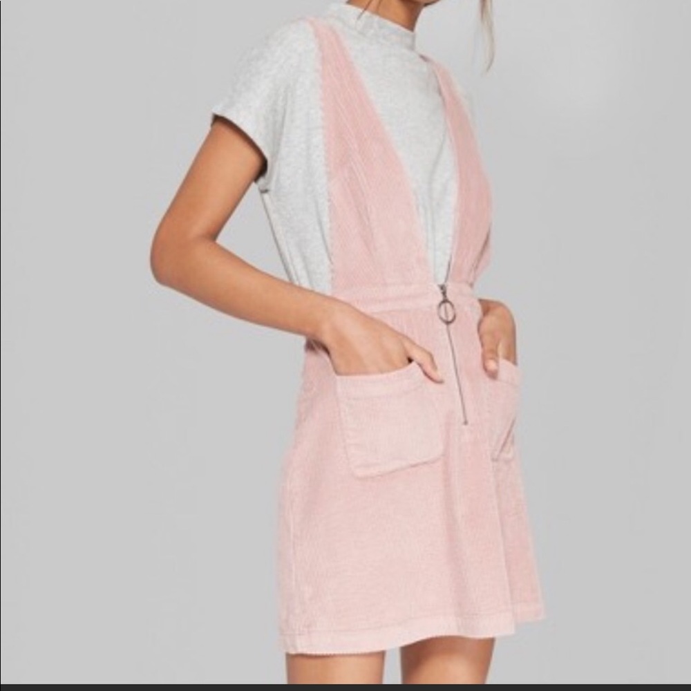 Dusty Rose Cottagecore Wild Fable Corduroy Pinafore Overalls Style Mini Dress